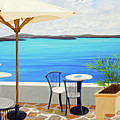 CAFE ON THE RIM, Santorini-prints of oil painting